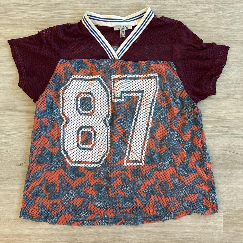 Zara Burgundy and Orange Jersey Top with Sporty Design